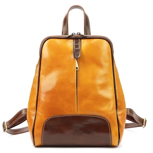 Florence Mustard Italian Leather Backpack for Women | Handmade Genuine Leather Bag | Florence Style | Minimalist Design | Made in Italy