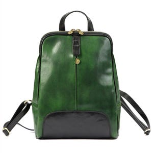 Green Black Italian Leather Backpack for Women | Handmade Genuine Leather Bag | Florence Style | Minimalist Design | Made in Italy