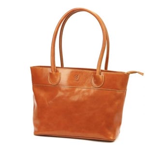 Italian Leather Tote Bag for Women – Genuine Cowhide Handbag, Fits A4, Shoulder Purse with Zipper, Classic Camel Tote
