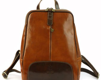 Italienischer Lederrucksack, echter Top-Grain Rucksack, Florence gegerbt, handgemachte Alltagstasche