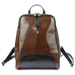 Brown Black Italian Leather Backpack for Women | Handmade Genuine Leather Bag | Florence Style | Minimalist Design | Made in Italy