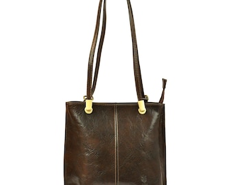 Italian Leather Convertible Backpack Purse: Dark Brown Handbag Tote