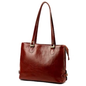 Florence Italian Leather Tote Bag | Handmade Brown Shoulder Purse | Genuine Leather Handbag for Women | Classic Office Bag | Made in Italy