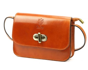 Camel Leather Crossbody Bag for Women, Italian Leather Shoulder Purse, Genuine Leather Handbag, Everyday Bag, Made in Italy