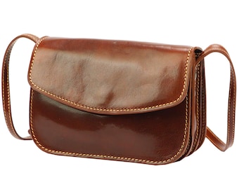 Brown Genuine Leather Crossbody Bag Small Italian Handbag Classic Everyday Purse
