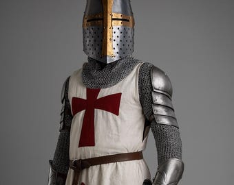 Medieval Templar Knight Full Body Armor Set – Handcrafted Suit for LARP, Cosplay, Halloween, Reenactment & Display