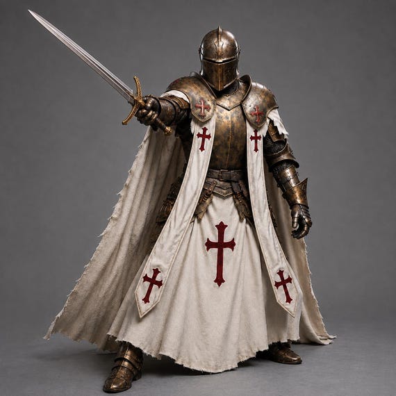 Handcrafted Medieval Templar Knight Armor Suit, Crusader Steel Plate Armor with Helmet, Surcoat & Cape, LARP Renaissance Cosplay Costume