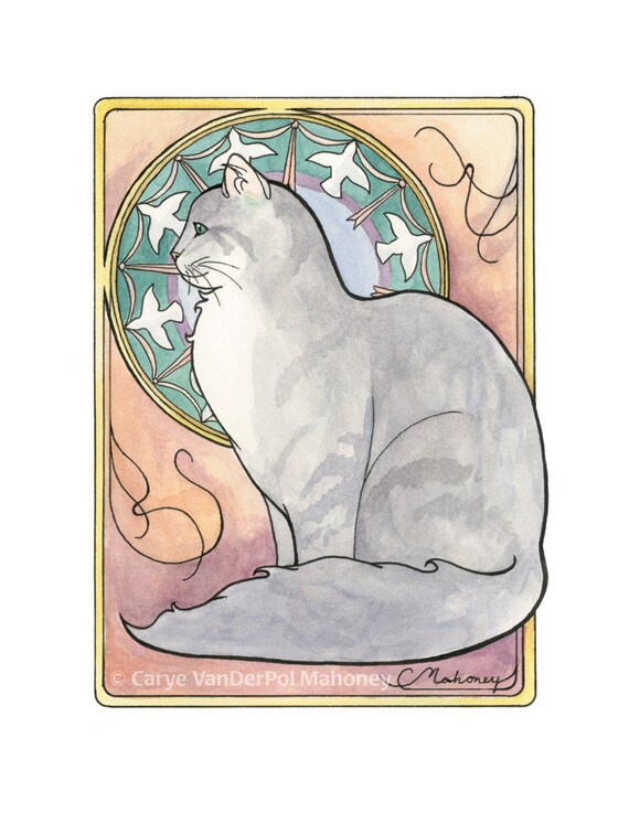 Cat With Bird Halo Art Nouveau Style Stained Glass Small Etsy Ireland