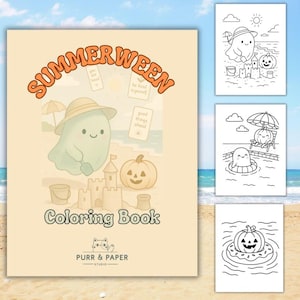 Summerween Coloring Book PDF – Cute Ghost, Pumpkin & Skeleton Pages | Spooky Kawaii Halloween Summer Printable for Kids and Adults