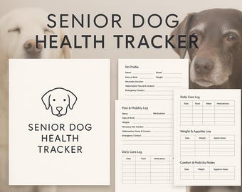 Senior Dog Health Tracker | Printable & Fillable PDF Logbook | Pet Care, Mobility, Meds, Memory Journal