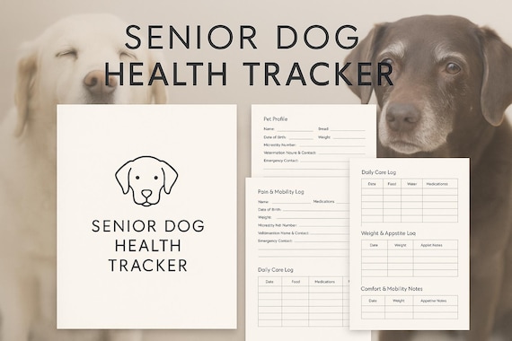 Senior Dog Health Tracker | Printable & Fillable PDF Logbook | Pet Care, Mobility, Meds, Memory Journal