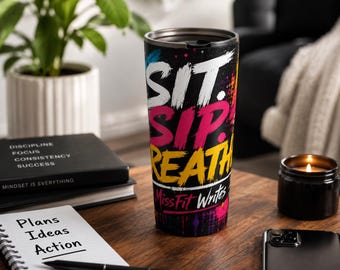 シット・シップ・ブリーズ トラベルマグ – カラフルなペイントスプラッター柄 15オンス ステンレス製コーヒーカップ