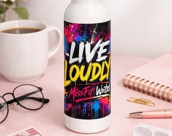 Live Loudly ウォーターボトル – カラフルなペイントスプラッター柄 20オンス ステンレススチール製スリムボトル