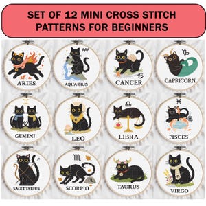 Zodiac Cat Cross Stitch Patterns: Mini Astrology Designs (PDF Download)