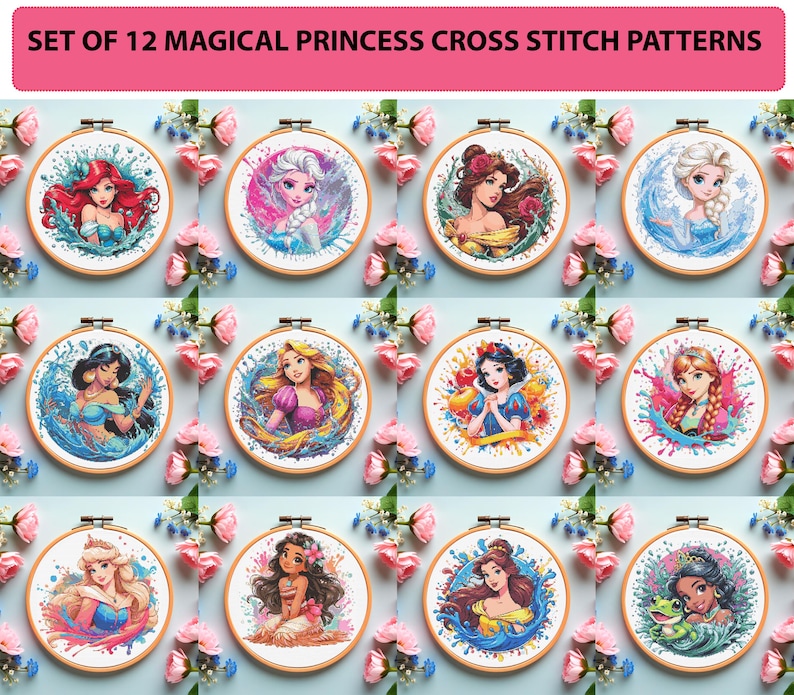 Princess Cross Stitch Pattern Bundle | 12 Fantasy Portrait PDF Charts ...