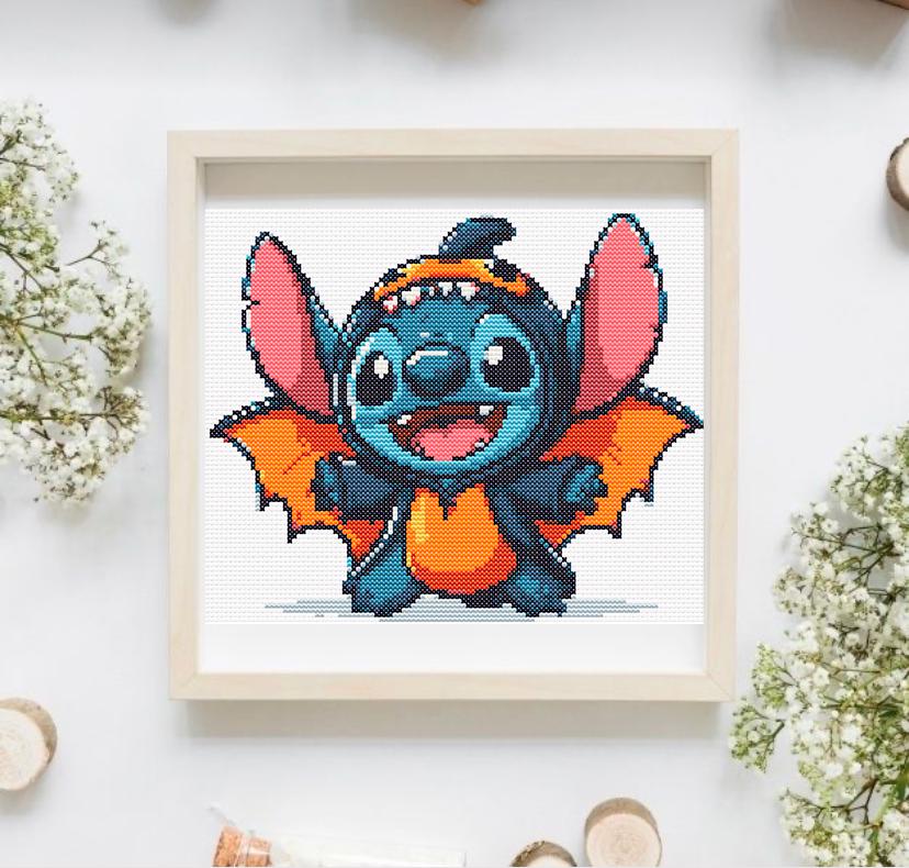Cross Stitch Pattern Bat – Cute Halloween Blue Alien | Instant PDF ...