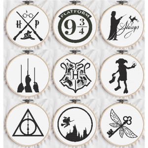 Magic Cross Stitch Pattern: Wizard Theme Embroidery Designs (PDF Download Set of 9)