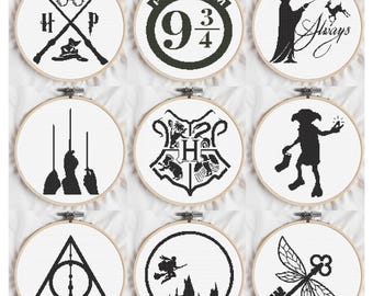 Schema per punto croce magico: disegni da ricamo a tema mago (set di 9 in formato PDF)