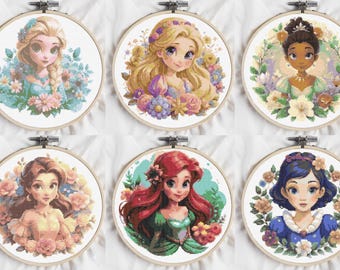Princess Cross Stitch Patterns: Fairytale Silhouette Embroidery (PDF Download