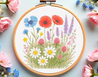 Wildflowers Cross Stitch Pattern: Beginner Floral Embroidery (PDF Download