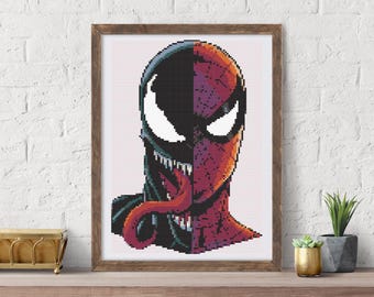 Spider-Man vs Venom korsstygnsmönster: Serietidningsbroderi (PDF-mönster)