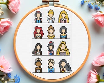 24 mini patterns | Princess and Villain Pixel Cross Stitch Patterns Bundle | PDF Instant Download