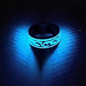 Titanium and Ivy Blue Glow Ring