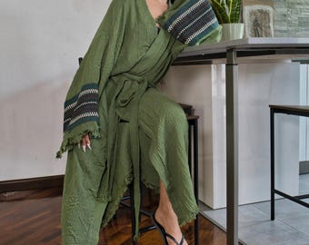 Turkse badjas van 100% katoen, biologische katoenen badjas, strandkleding, bohemian badjas, tijdloze badjas, handgemaakte unieke jurk, katoenen kimono, katoenen badjas