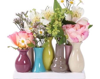 Jinfa decoratieve vazenset van 7 kleine keramische vazen kleurrijk - vazen bloemenvaas decoratie mini vazen keramische vazen cadeau op een stevige basis