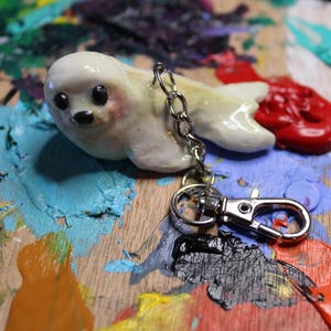 Handmade Seal Keychain, Polymer Clay Animal Charm , Customizable Accessory or Gift