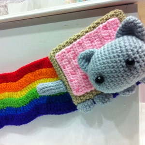 Nyan Cat Amigurumi - Kawaii Rainbow Pop Tart Kitty Hand Crocheted Scarf Accessory