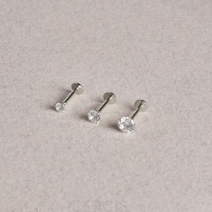 Sterling Silver CZ Flat Back Stud Earring – Crystal Labret & Helix Studs | 3mm 4mm 5mm Sizes | Hypoallergenic | Unisex | Gift-Ready