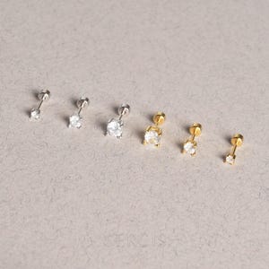 Sterling Silver CZ Flat Back Stud Earrings: Hypoallergenic Helix, Tragus, Conch