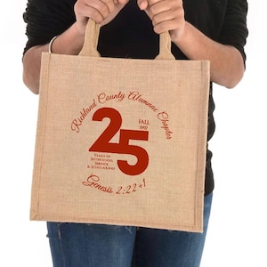 Set of 50 Custom Logo printed jute bag - Classic Jute Shopper Bag - Personalized Burlap Bag - Bridesmaid Gift Bag - Wedding Welcome Bag