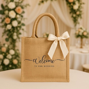 Set of 30 Custom Logo printed jute bag - Classic Jute Shopper Bag - Personalized Burlap Bag - Bridesmaid Gift Bag - Wedding Welcome Bag