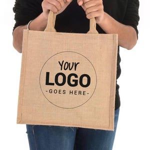 Set of 25 Custom Logo printed jute bag - Classic Jute Shopper Bag - Personalized Burlap Bag - Bridesmaid Gift Bag - Wedding Welcome Bag
