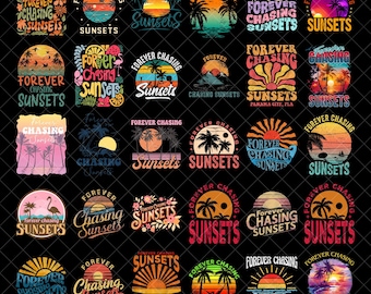 Für immer jagen Sonnenuntergänge Png, Retro Sommer Png, Boho Blumen Png, Sommer Sublimationsentwürfe, Strandhemd Png, Sonnenuntergänge Png, Sommer 2025 png
