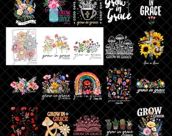 恵みの中で成長するPNGバンドル、野生の花PNG、聖書の一節PNG、ボヘミアンフローラルPNG、キリスト教の昇華デザイン