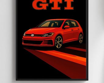 Golf GTI Digital Poster – Red Golf GTI Print – Sport Car Wall Art – Modern Car Poster – Instant Download – Volkswagen Art Print
