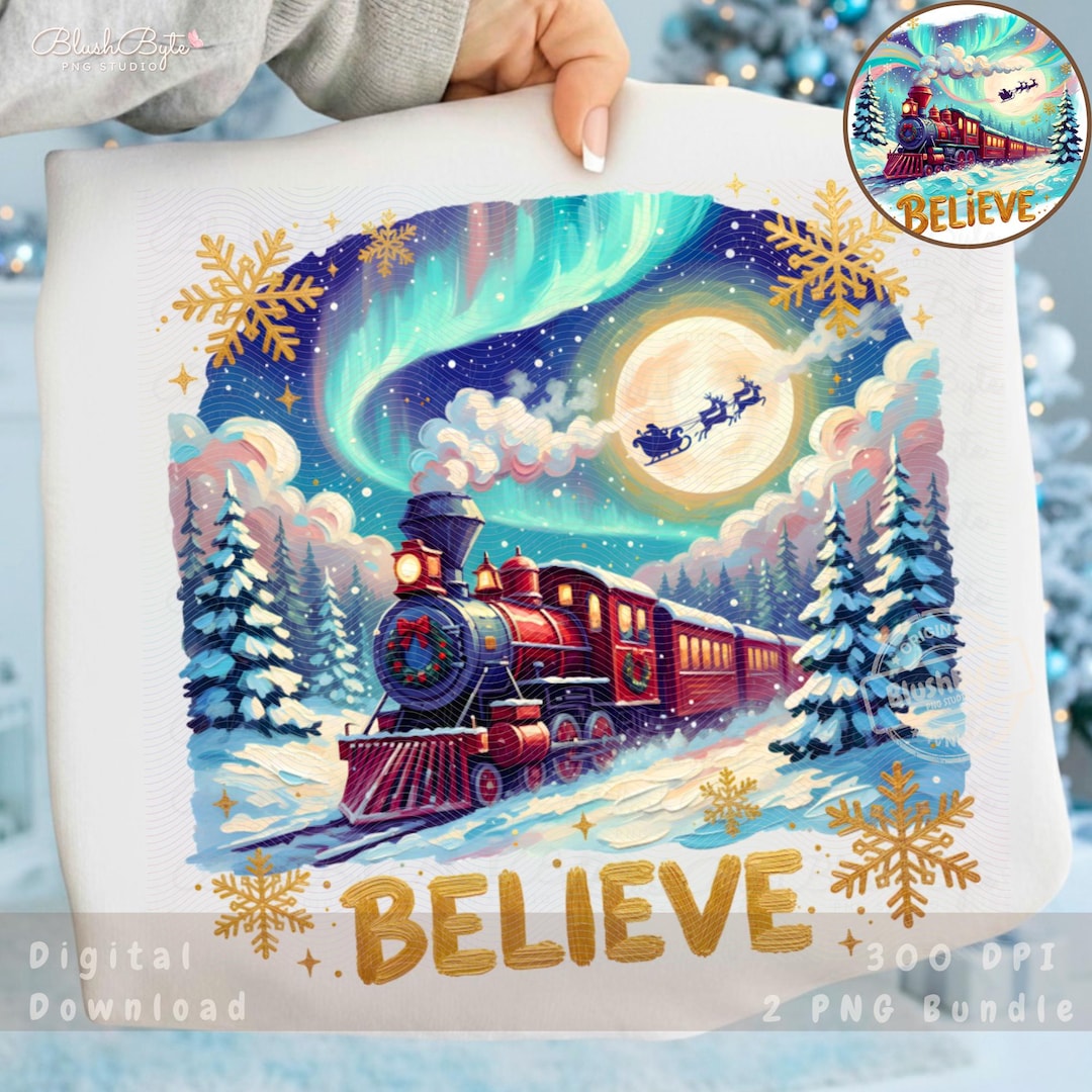 Believe North Pole Train PNG Bundle (2), Retro Hand Painted Christmas ...