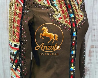 Chaqueta de exhibición western con cristales Swarovski, chaqueta ecuestre de ultrasuede