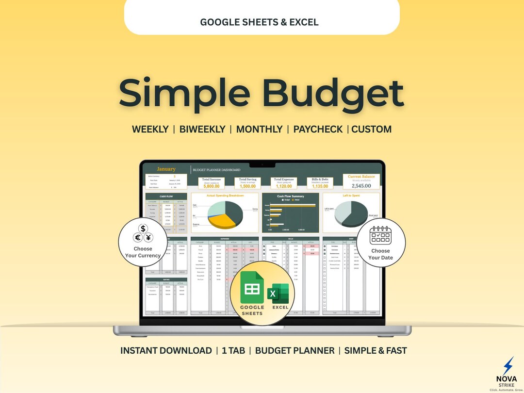 Budget Planner Google Sheets & Excel | Monthly Paycheck Expense Tracker ...