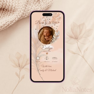 Baby Girl Birth Announcement, Editable Canva Template, Digital Mobile Card with Photo, Instant Download for Phone & Print