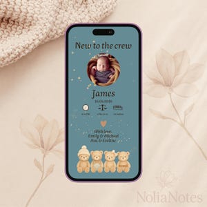 Anuncio digital de hermanito • Plantilla de Canva editable • Tarjeta electrónica para recién nacidos con ositos de peluche • Tarjeta de nacimiento para teléfono • Descarga instantánea