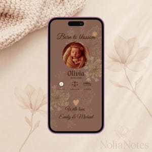 Anúncio digital de nascimento de menina • Modelo de flores editável do Canva • Cartão eletrônico floral para recém-nascido para celular • Download de cartão de nascimento para celular