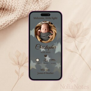Anuncio de nacimiento de niño, plantilla de tarjeta digital con estrellas, diseño editable en Canva para teléfono o impresión, descarga instantánea