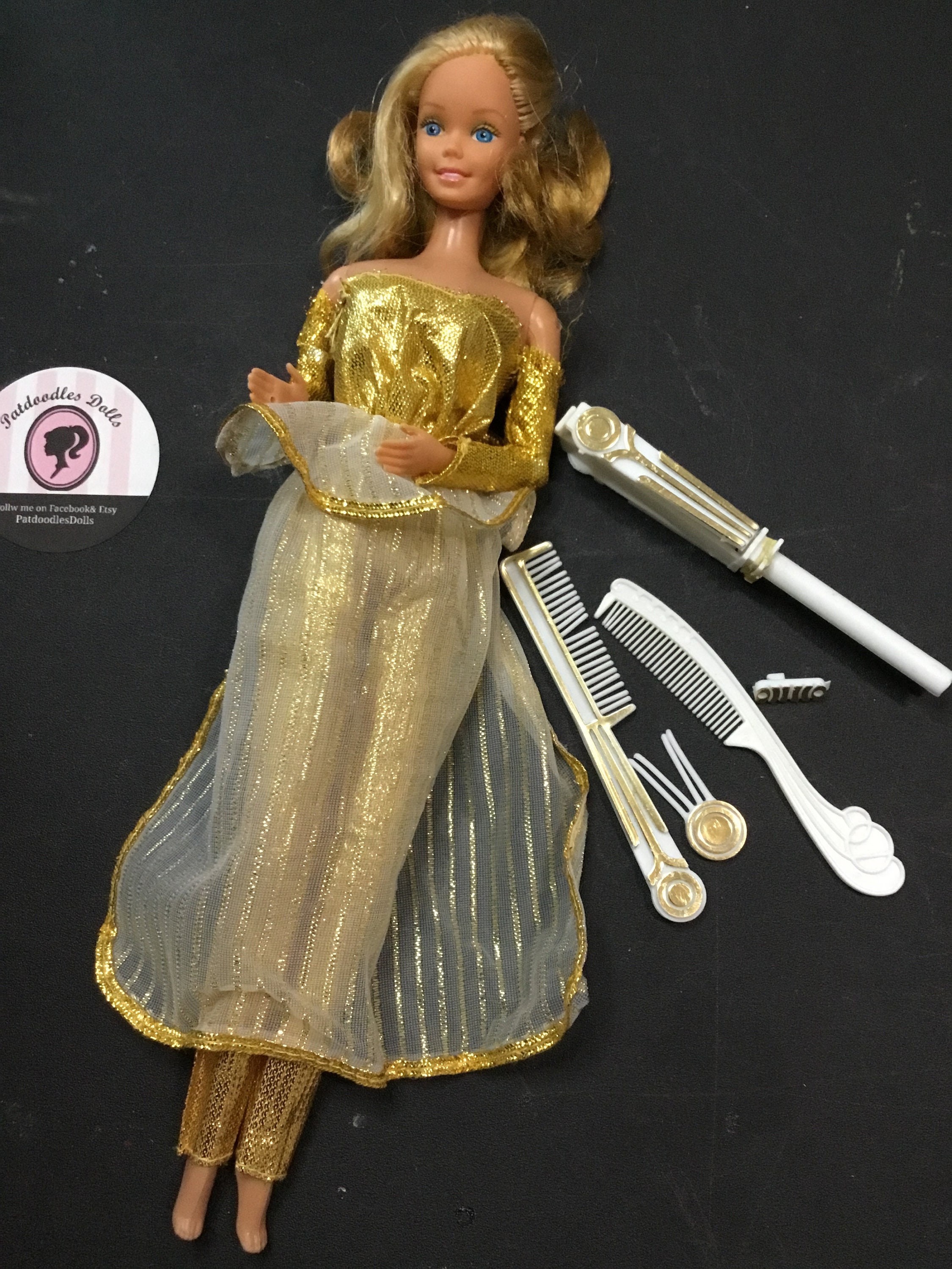 Vintage Barbie Golden Dream Barbie With Original Outfit Hard to Find Hair Accessories Superstar Disco Gold Outfit 1980 Etsy