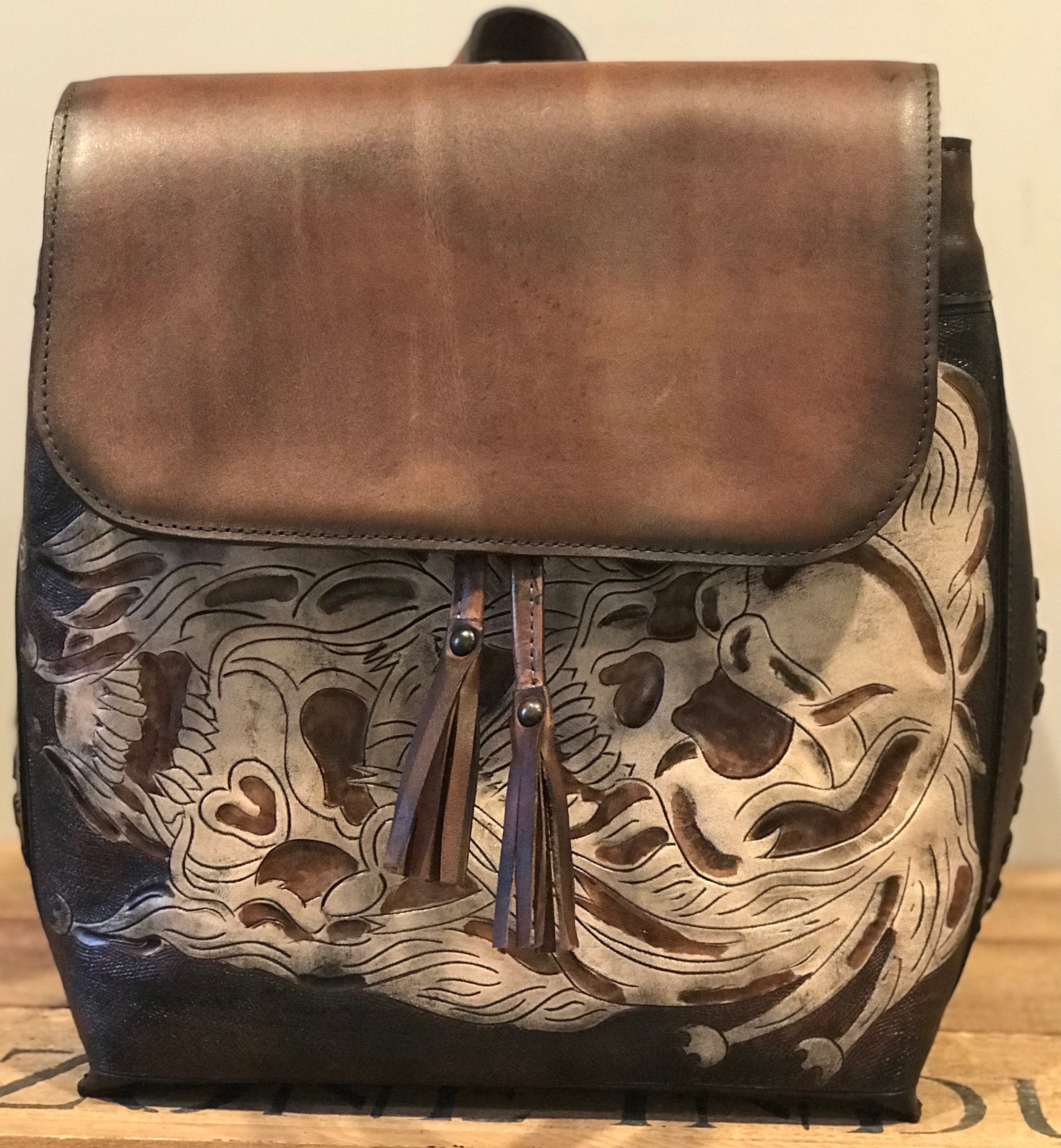 hand tooled leather backpack