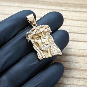 Iced Out Jesus Pendant | Jesus Head Pendant | Jesus Face Pendant | 925 Sterling Silver Jesus 3D Pendant | 14k Yellow Gold Plated Pendant