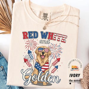 Camiseta dourada de 4 de julho | Camiseta com cores confortáveis para mamãe de cachorro | Camiseta vermelha, branca e azul para animais de estimação | Presente patriótico para cachorro no Dia da Independência | Camiseta com a bandeira dos EUA